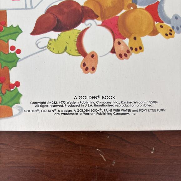 Golden Book poky little puppy's first christmas Paint With Water Book Unused 70s - Picture 3 of 9